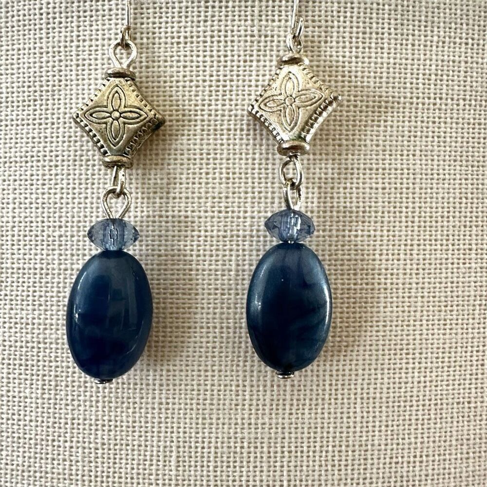 Blue and silver tone drop earrings